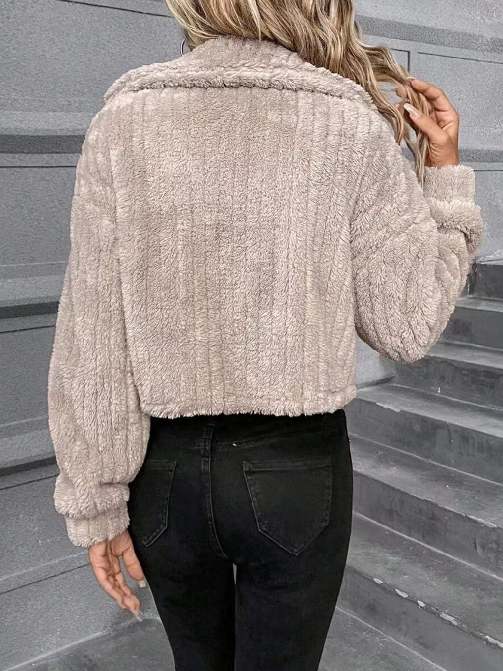 Button Up Long Sleeve Fuzzy Outerwear by Wild and Free Boutique