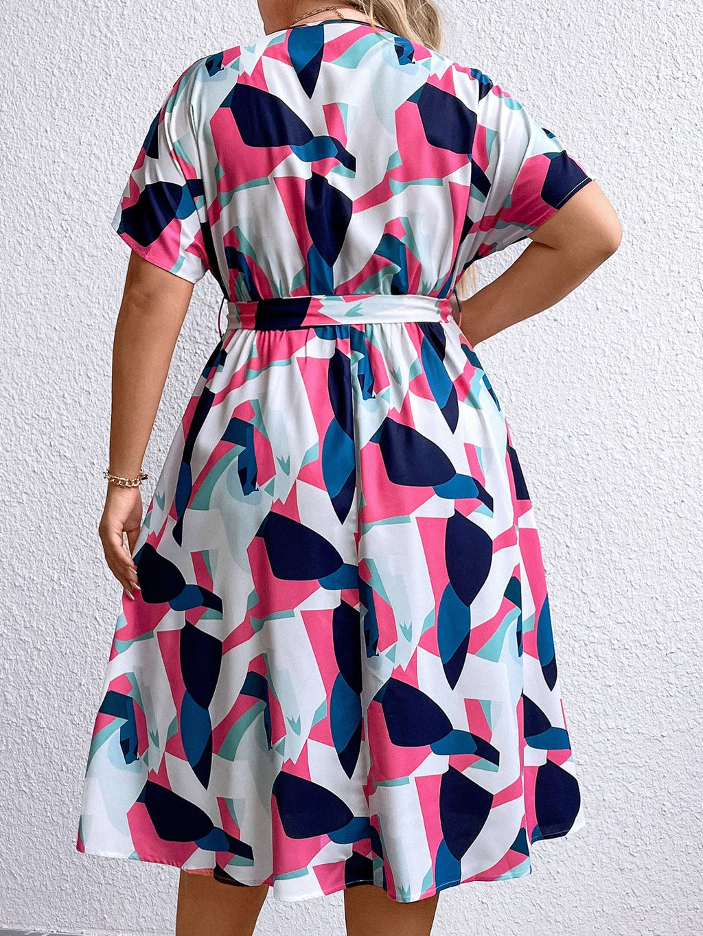 Summer Trendy Geometric Pattern Multi-color Mosaic Women's Plus Size V-neck Dress See size chart under “more details” by The Fashion Celestial