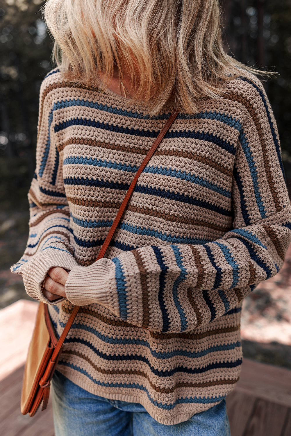 Multicolour Striped Knitted Drop Shoulder Round Neck Sweater by Dear-Lover Dropshipping