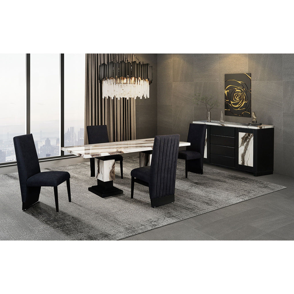 Stacey - Buffet With Storage Drawers And Marble Detailing - Black / Marble by Unique Piece Furniture