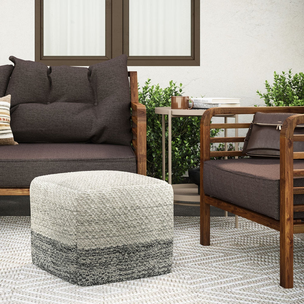 Macie - Square Woven Outdoor / Indoor Pouf - Gray / White by Unique Piece Furniture