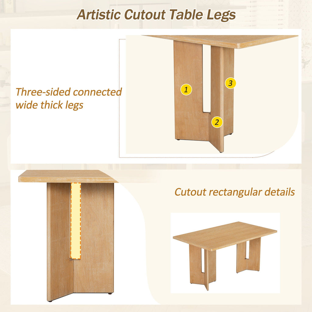 Dining Table Set With 6 Upholstered Chairs, Rectangular Table With Cutout Legs by Unique Piece Furniture