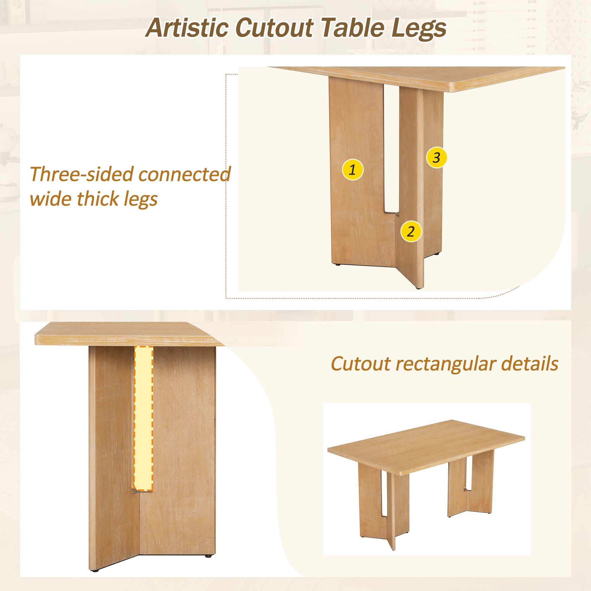 Dining Table Set With 6 Upholstered Chairs, Rectangular Table With Cutout Legs by Unique Piece Furniture