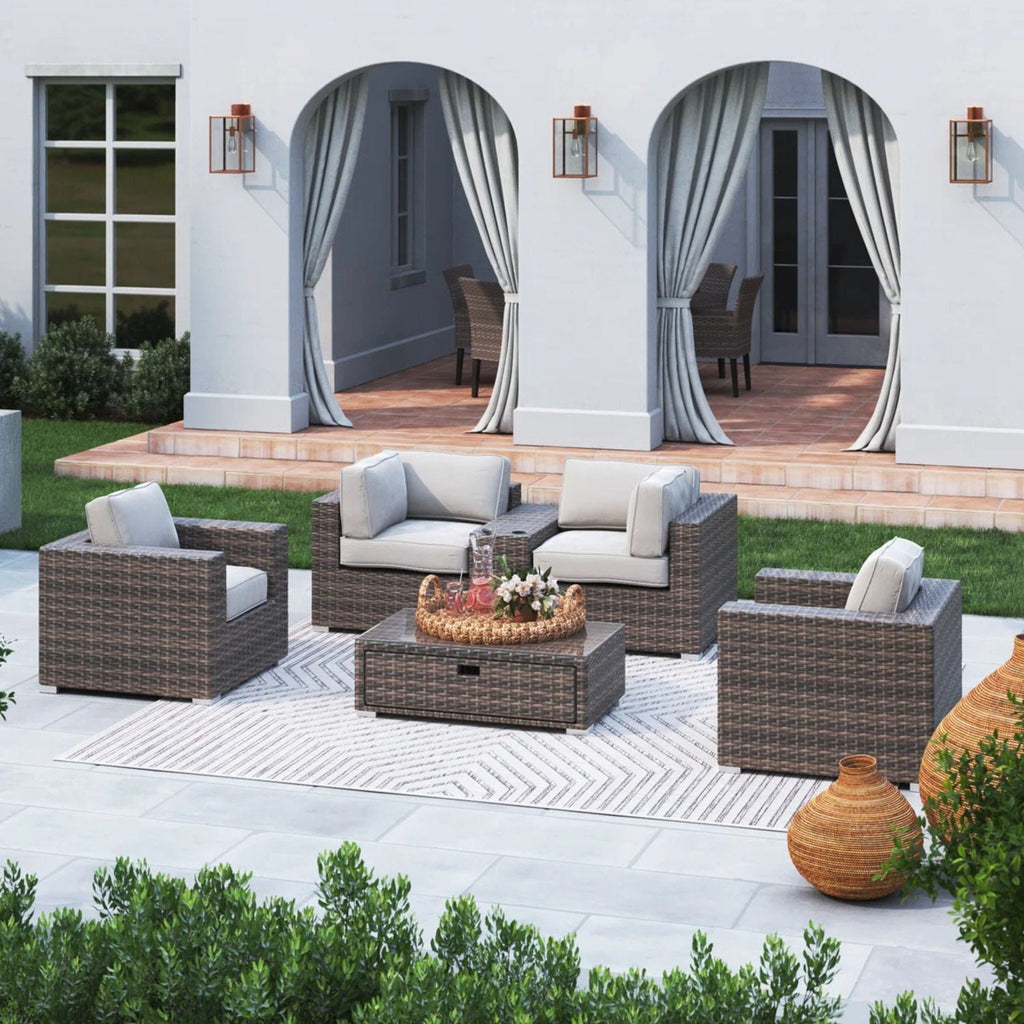 Wicker Seating Group Set With Table And Cushions by Unique Piece Furniture