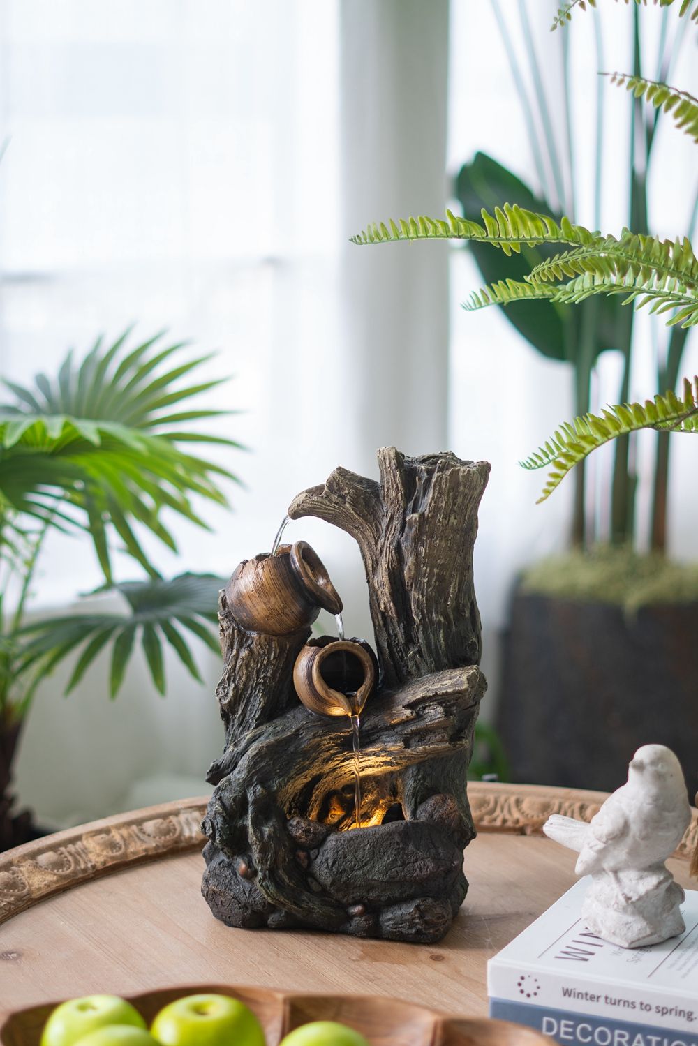 Decorative 4 Tier Broken Pot Water Fountain With LED Light - Brown by Unique Piece Furniture