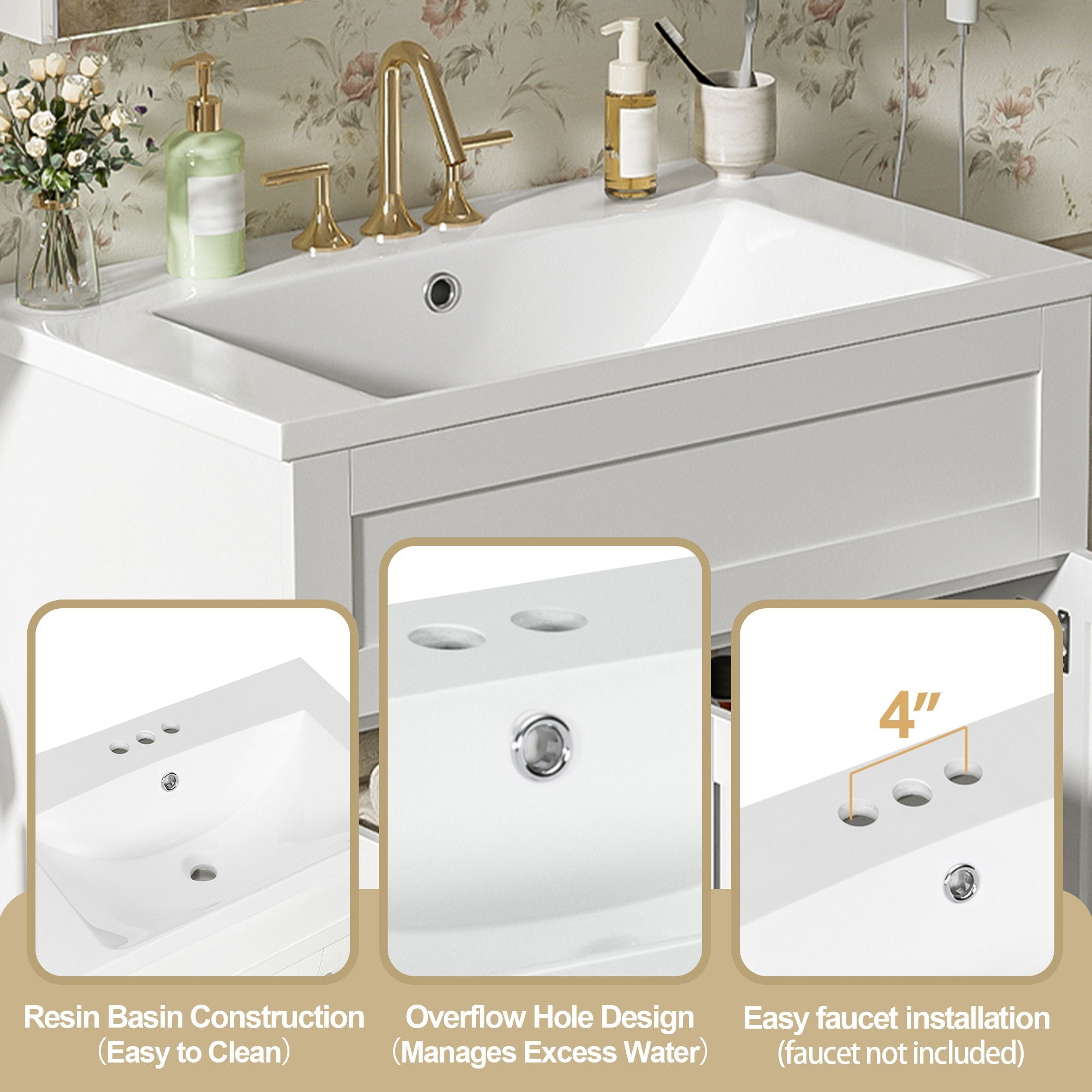 Bathroom Vanity With 2 Doors, 2 Drawers, Adjustable Shelf, Hidden Slides & Soft Close Hinges by Unique Piece Furniture