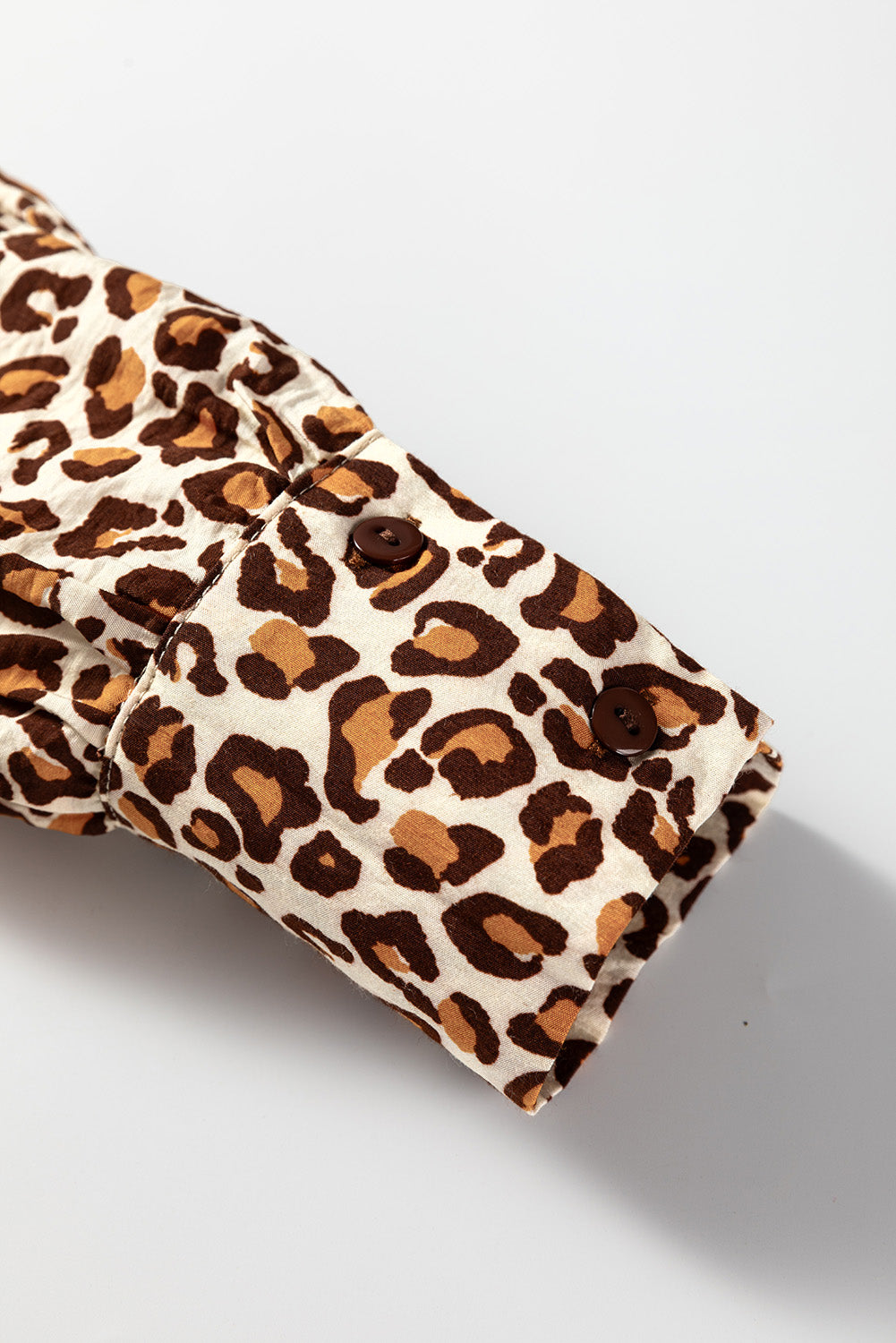 Brown Leopard Print Contrast Frilled Trim Button Down V Neck Shirt by Wild and Free Boutique