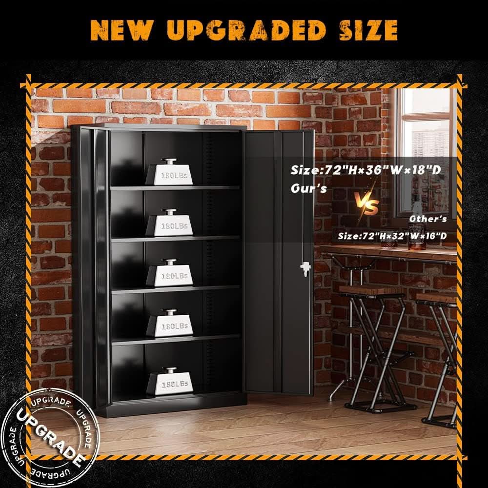 Black Metal Storage Cabinet With Lockable Shelves Heavy Duty by ShipItFurniture