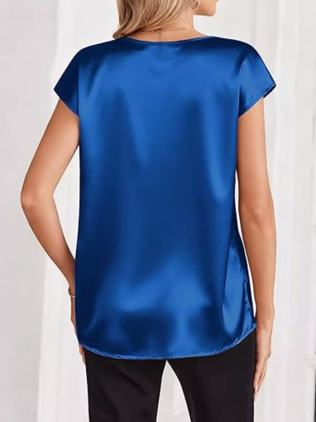 Satin V-Neck Short Sleeve Blouse by Wild and Free Boutique