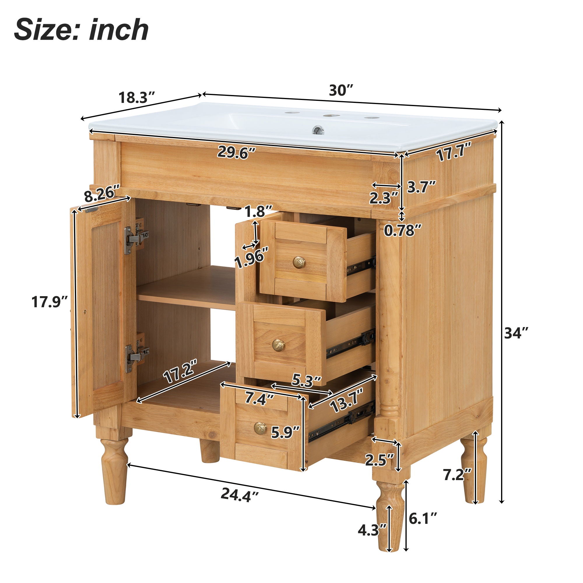 Modern Bathroom Vanity With Ceramic Sink, Soft Close Doors, Adjustable Shelves by Unique Piece Furniture
