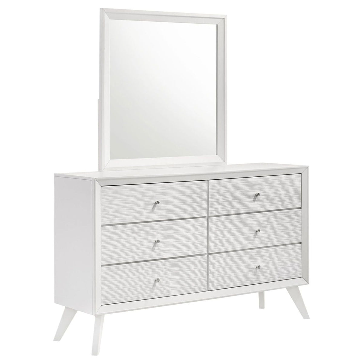 Dresser With Mirror, Angled Legs, Round Knobs - White by Unique Piece Furniture
