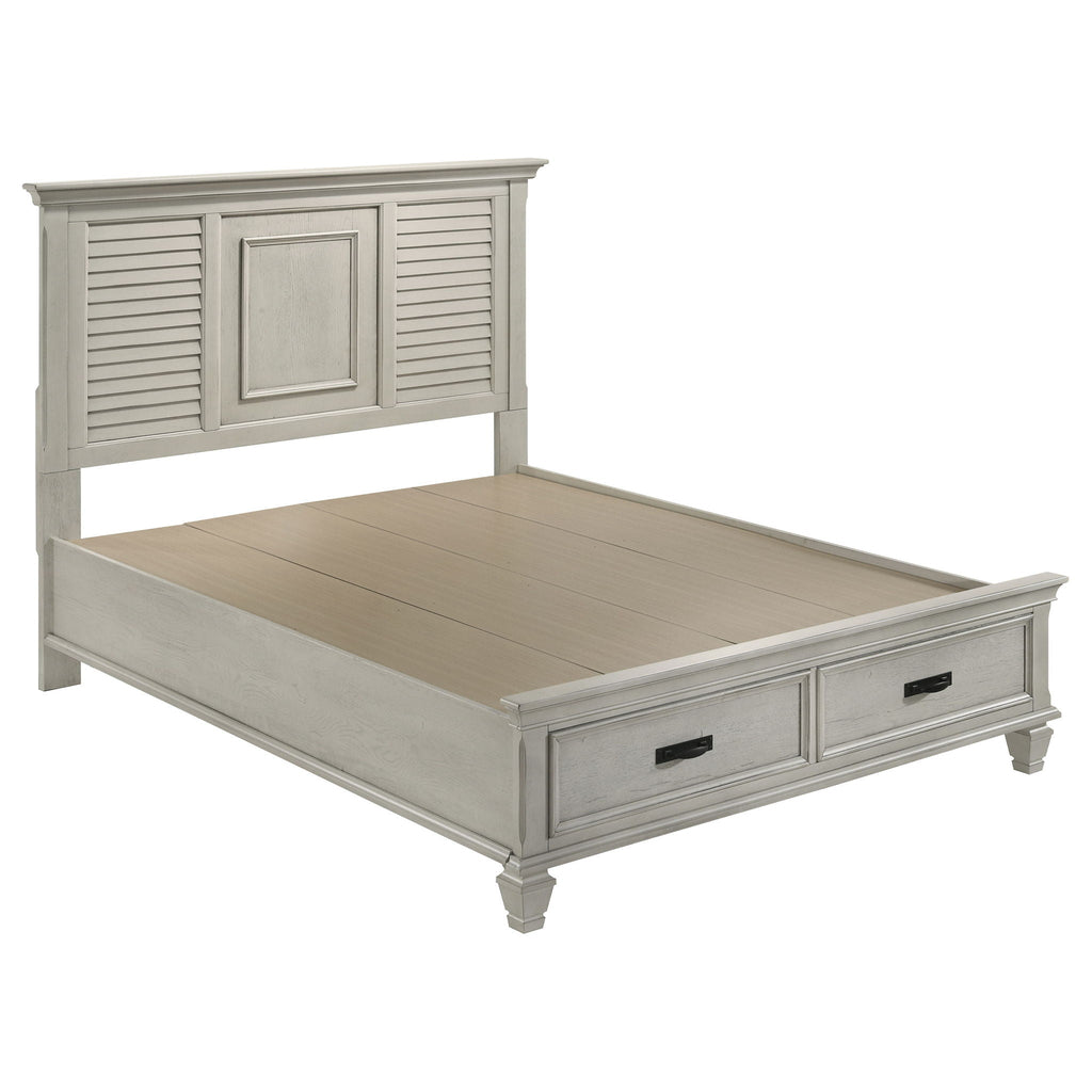 Franco Wood Queen Storage Panel Bed Distressed White by Unique Piece Furniture