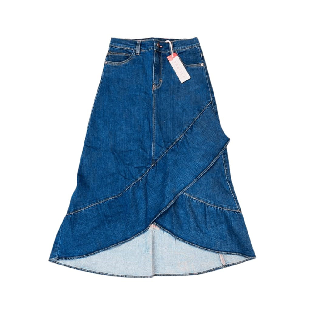 DENIM SKIRT WITH RUFFLE DETAIL by profile-nyc