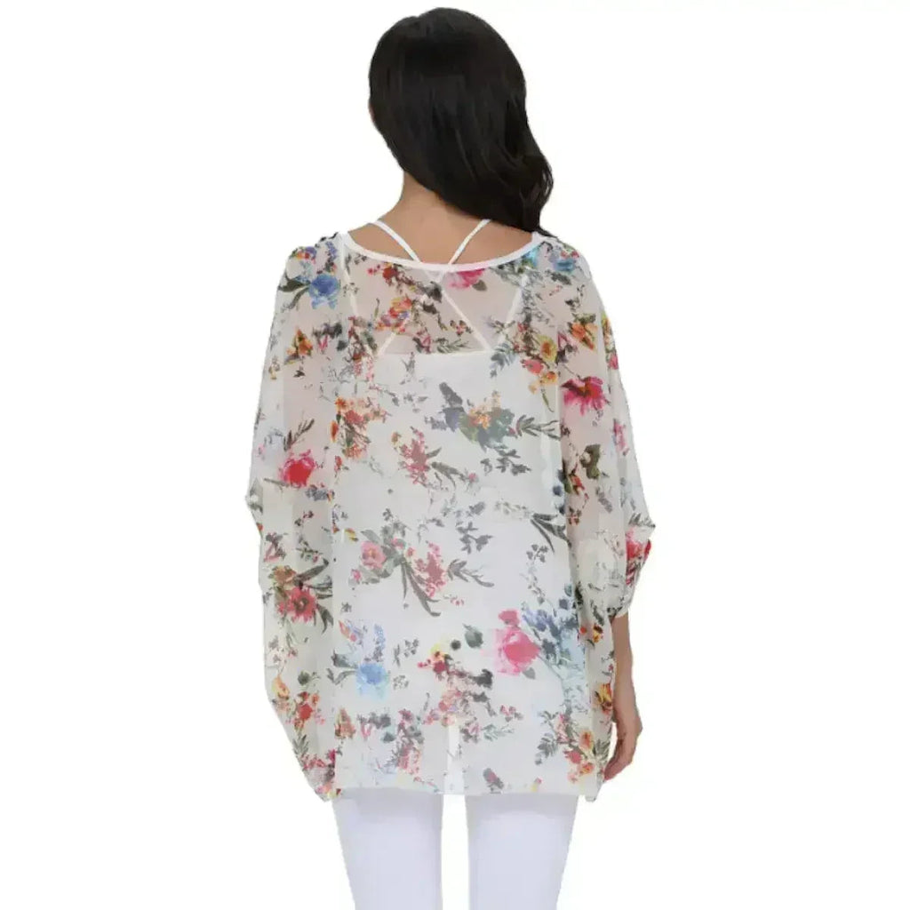 White Floral Chiffon Tunic Top - Summer Cover-Up | Femstylo by Femstylo