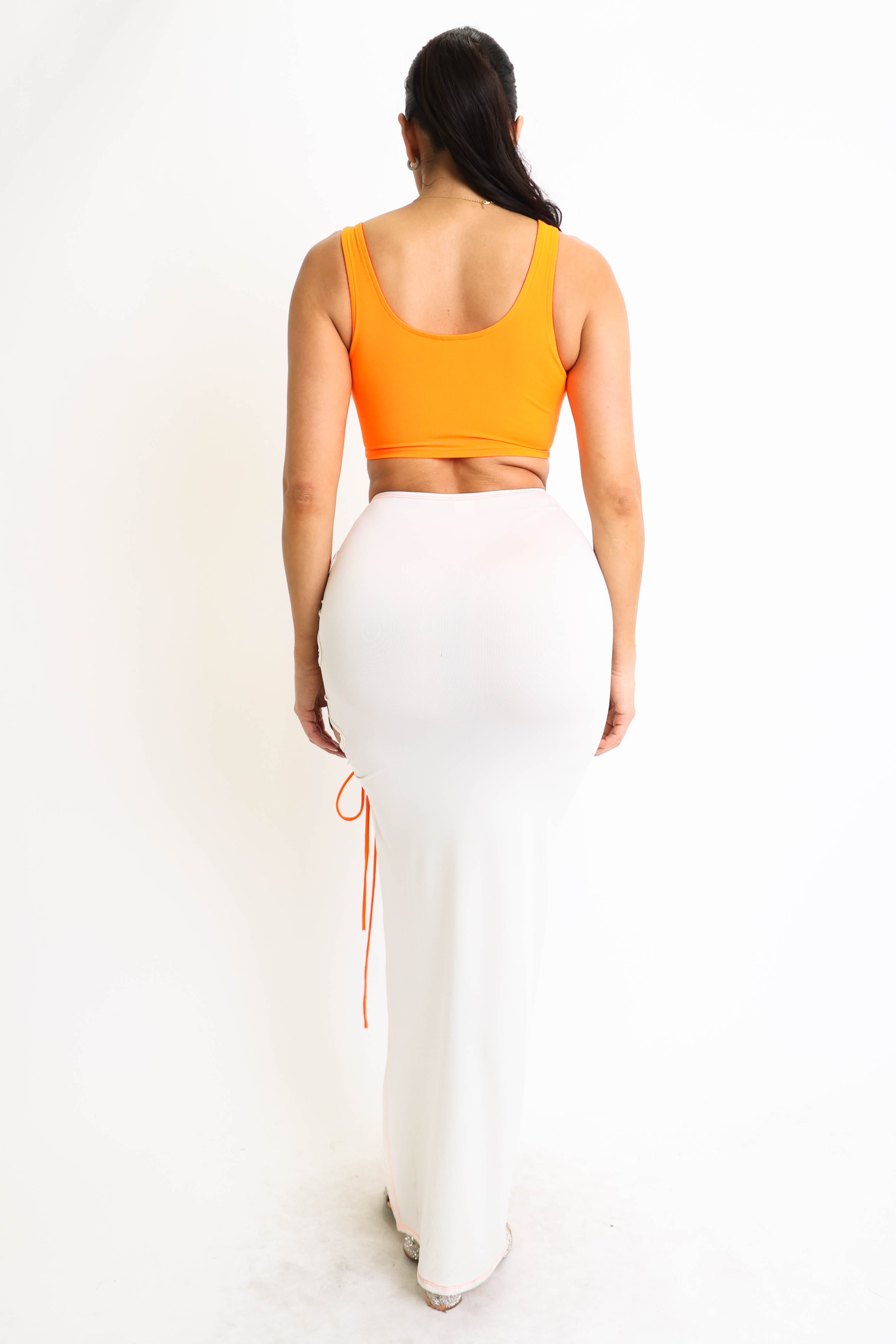 ColorBlock Side Lace up Top & Matching Maxi Skirt 2 Piece Outfit Set by Puce Juniper