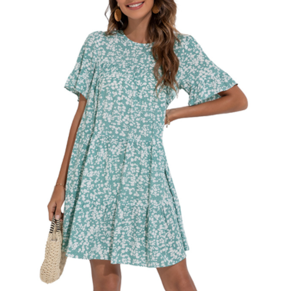 Womens Floral A Line Dress with Ruffle Sleeves for Elegant Spring Style by Yellow Pandora