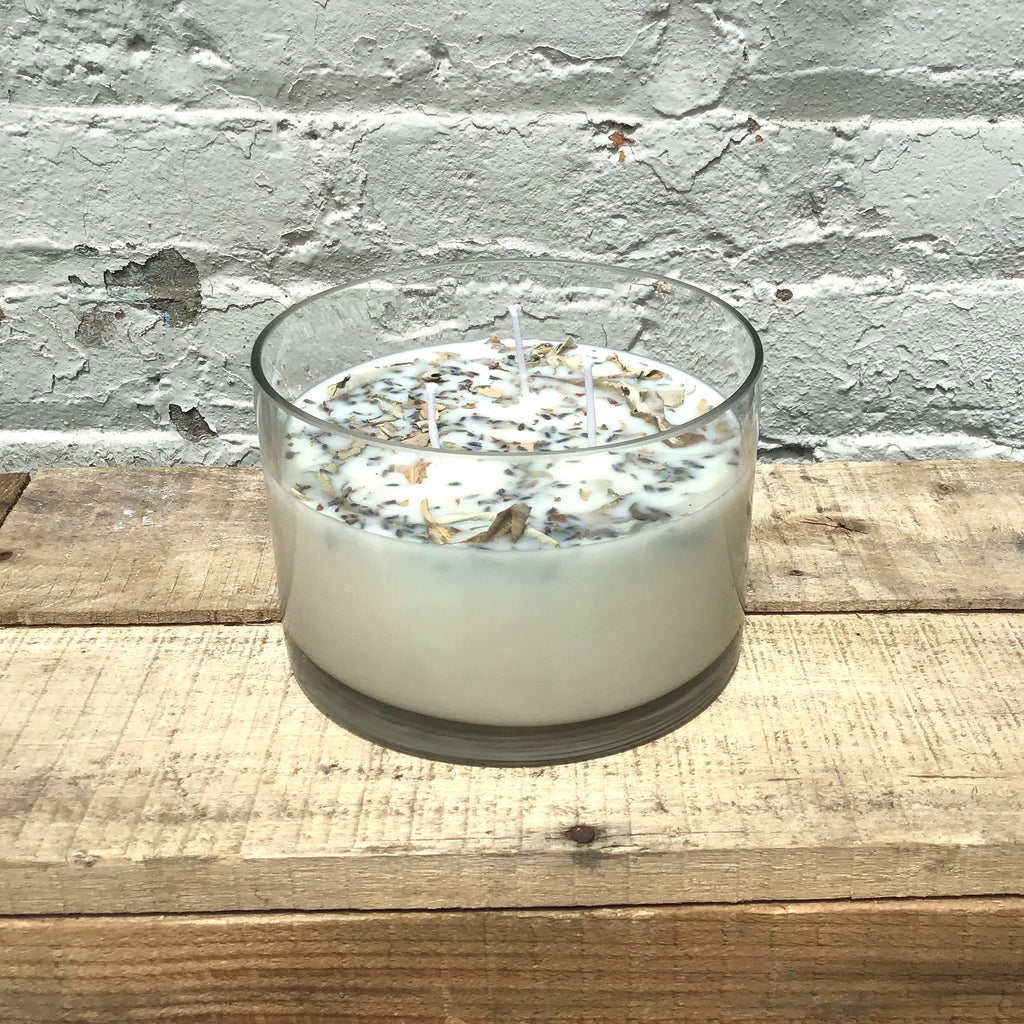 Lavender + White Sage Aromatherapy 3 Wick Large Soy Wax Candle by Indigo Poseidon