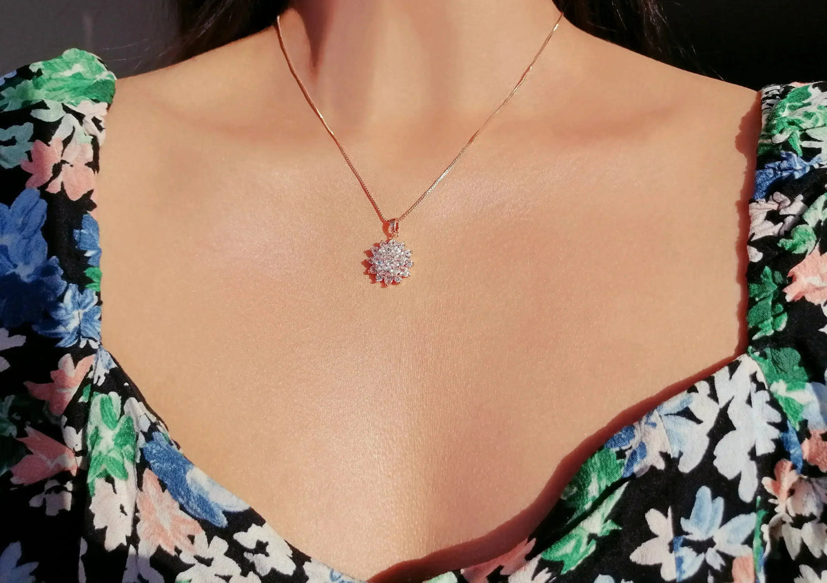 Diamond Sunflower Pendant Necklace 18 Karats Gold Plated by Femstylo