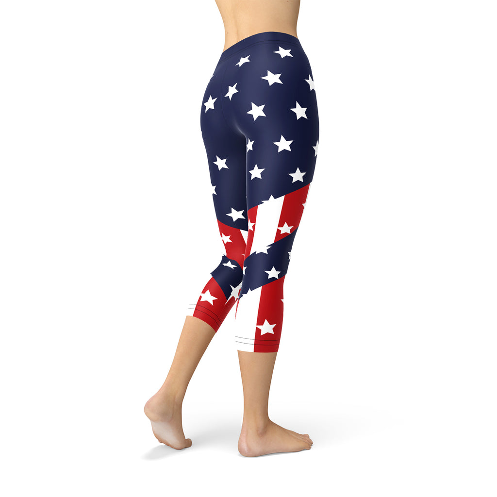 Womens American Flag Capri Leggings by Maroon Sooty
