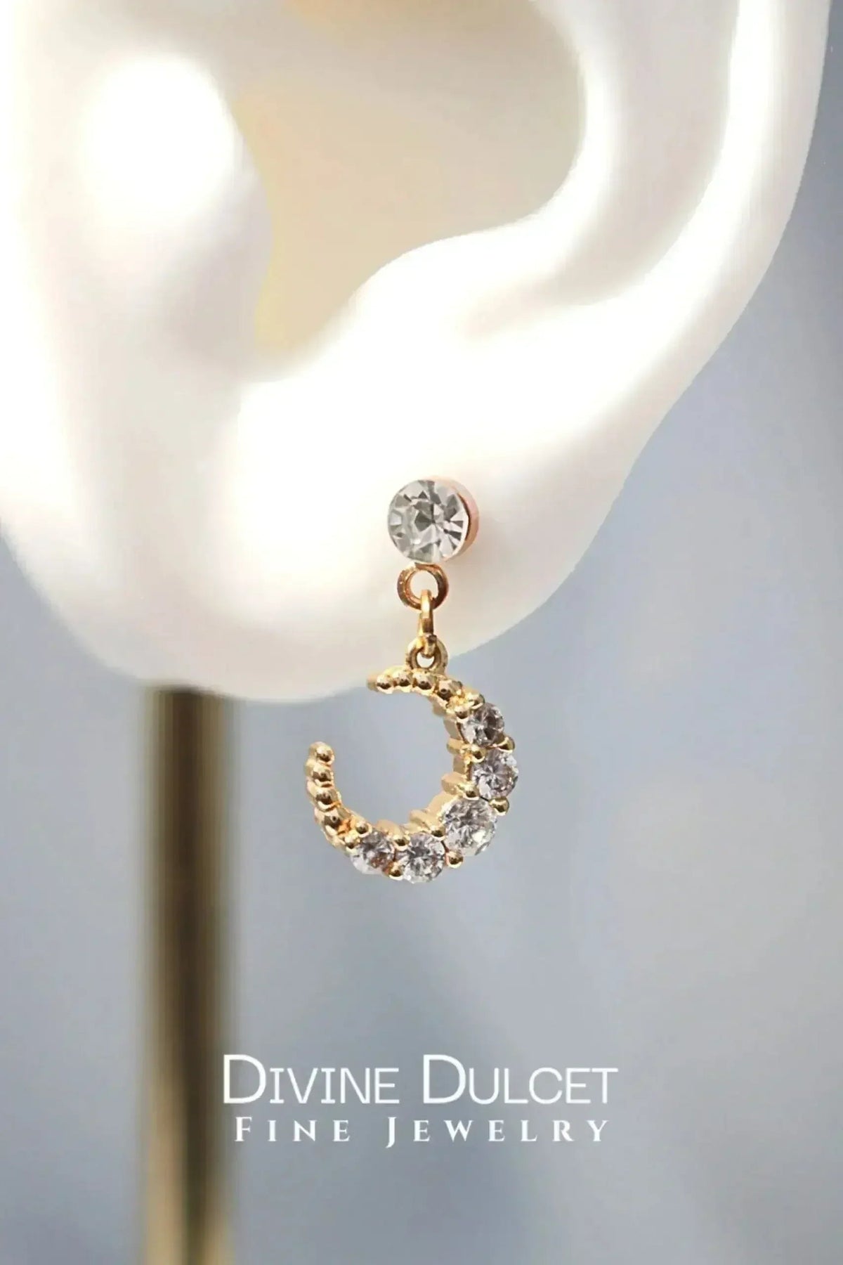 Moon Earrings - 24K Gold & Cubic Zirconia | Femstylo by Femstylo