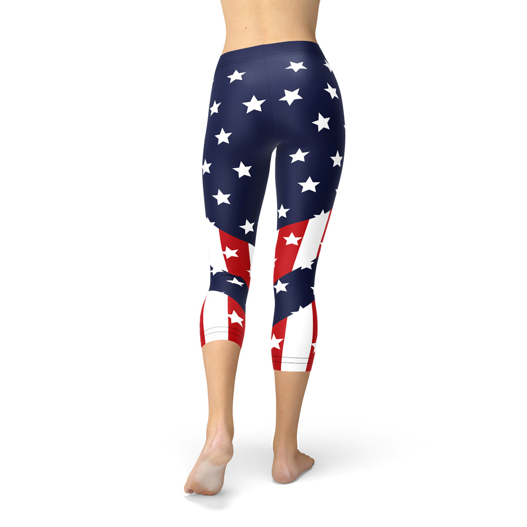 Womens American Flag Capri Leggings by Maroon Sooty