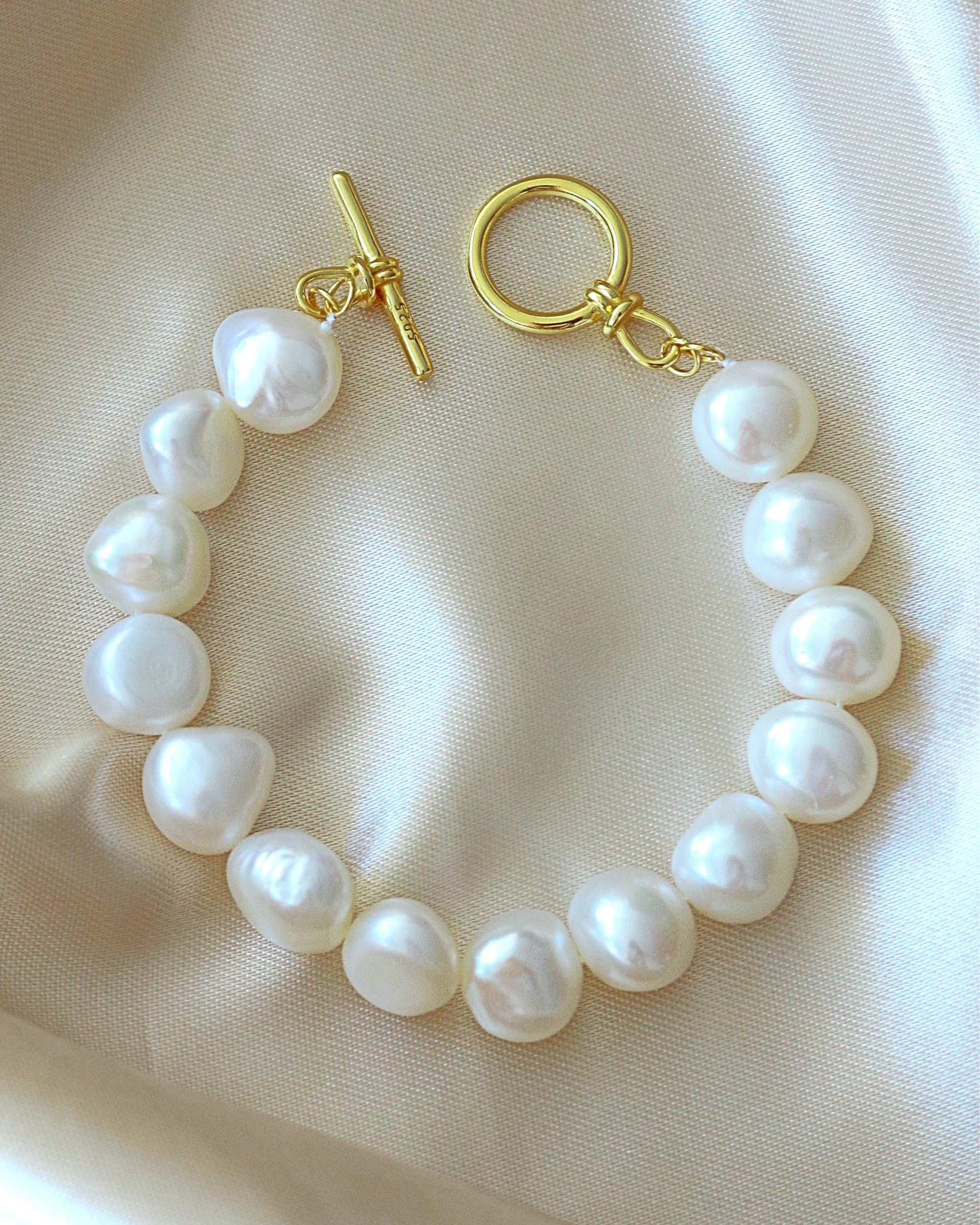 Baroque Freshwater Pearl Bracelet with 925 Sterling Silver by Ultramarine Birch