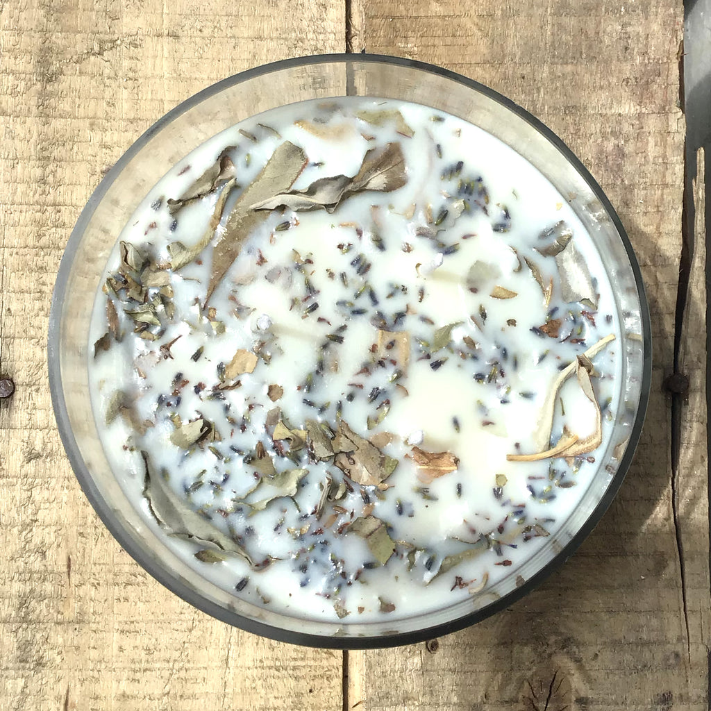 Lavender + White Sage Aromatherapy 3 Wick Large Soy Wax Candle by Indigo Poseidon