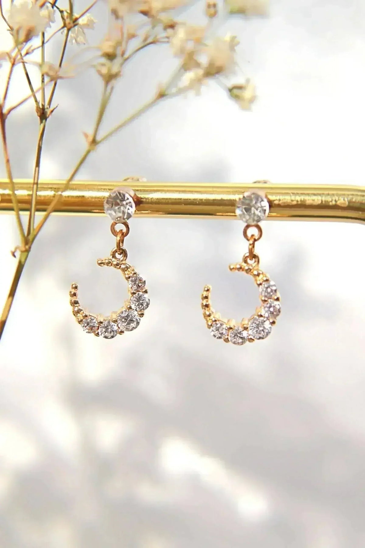 Moon Earrings - 24K Gold & Cubic Zirconia | Femstylo by Femstylo