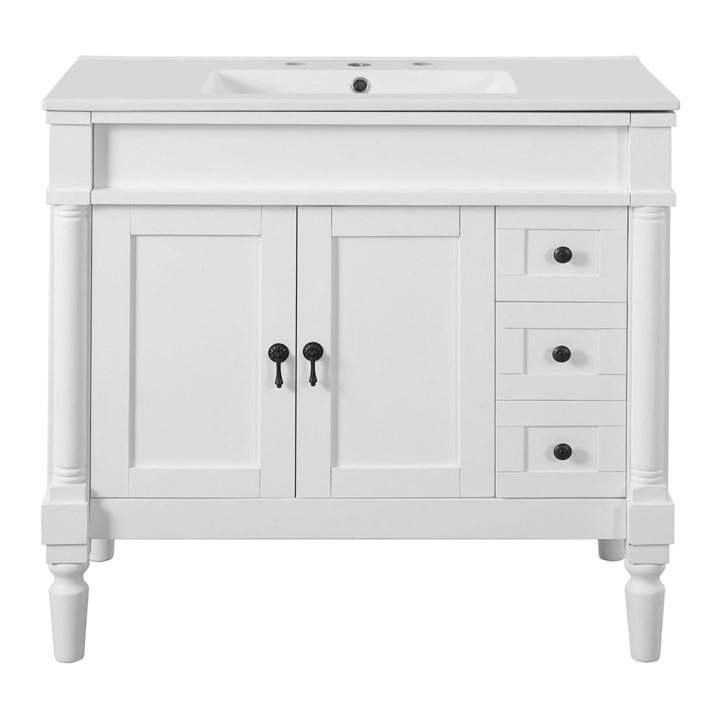 Bathroom Vanity With Ceramic Sink, 2 Doors 3 Drawers, Soft Close Design by Unique Piece Furniture
