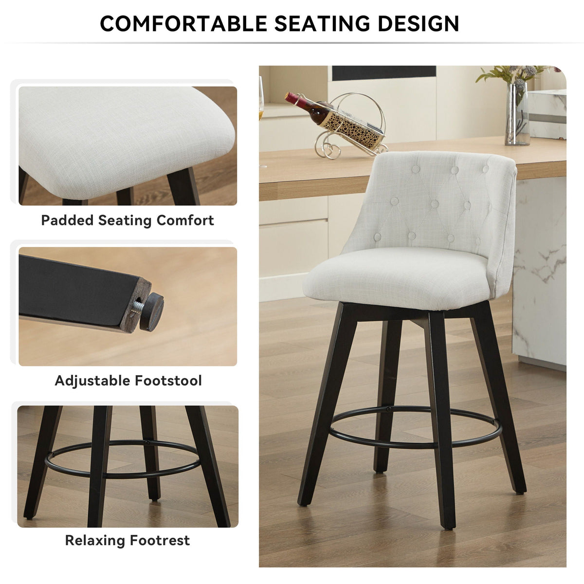 Swivel Bar Stools & Button Tufted Back (Set of 2) by Unique Piece Furniture