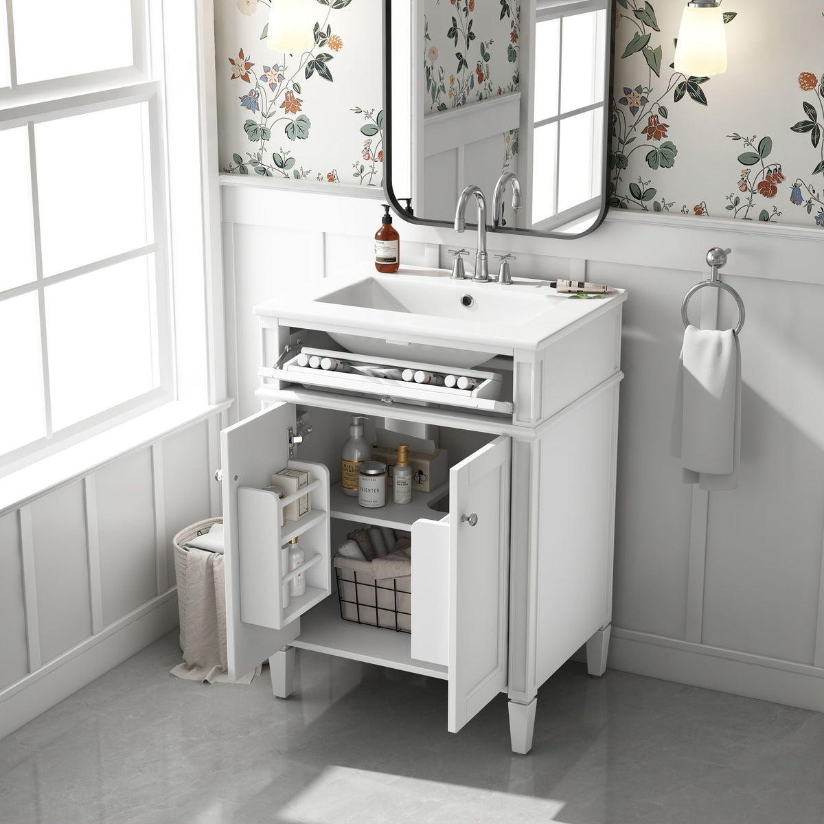 Bathroom Vanity With 2 Doors And Tip Out Drawer, Soft Closing Hinges by Unique Piece Furniture