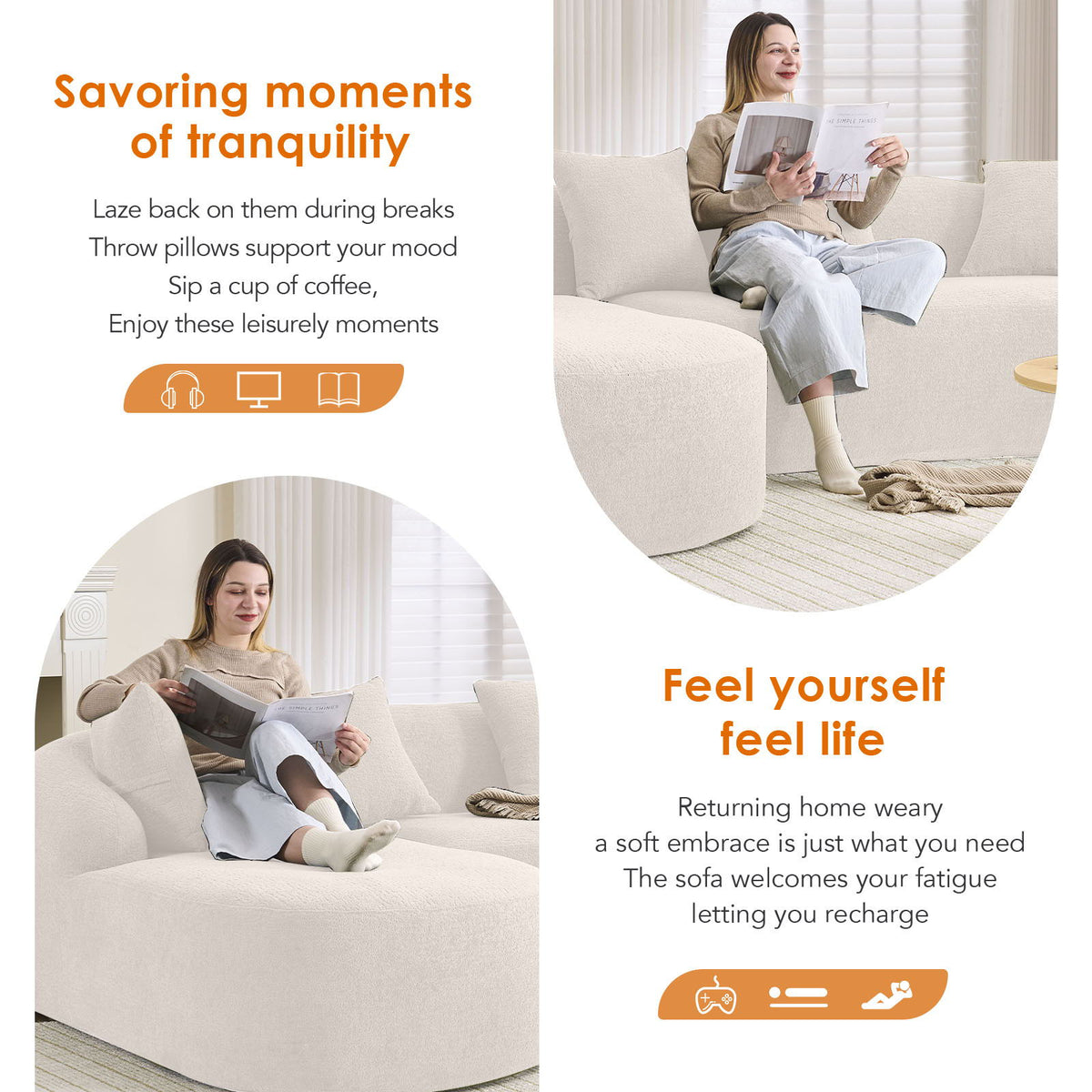 Combined Sofa With 4 Pillows by Unique Piece Furniture