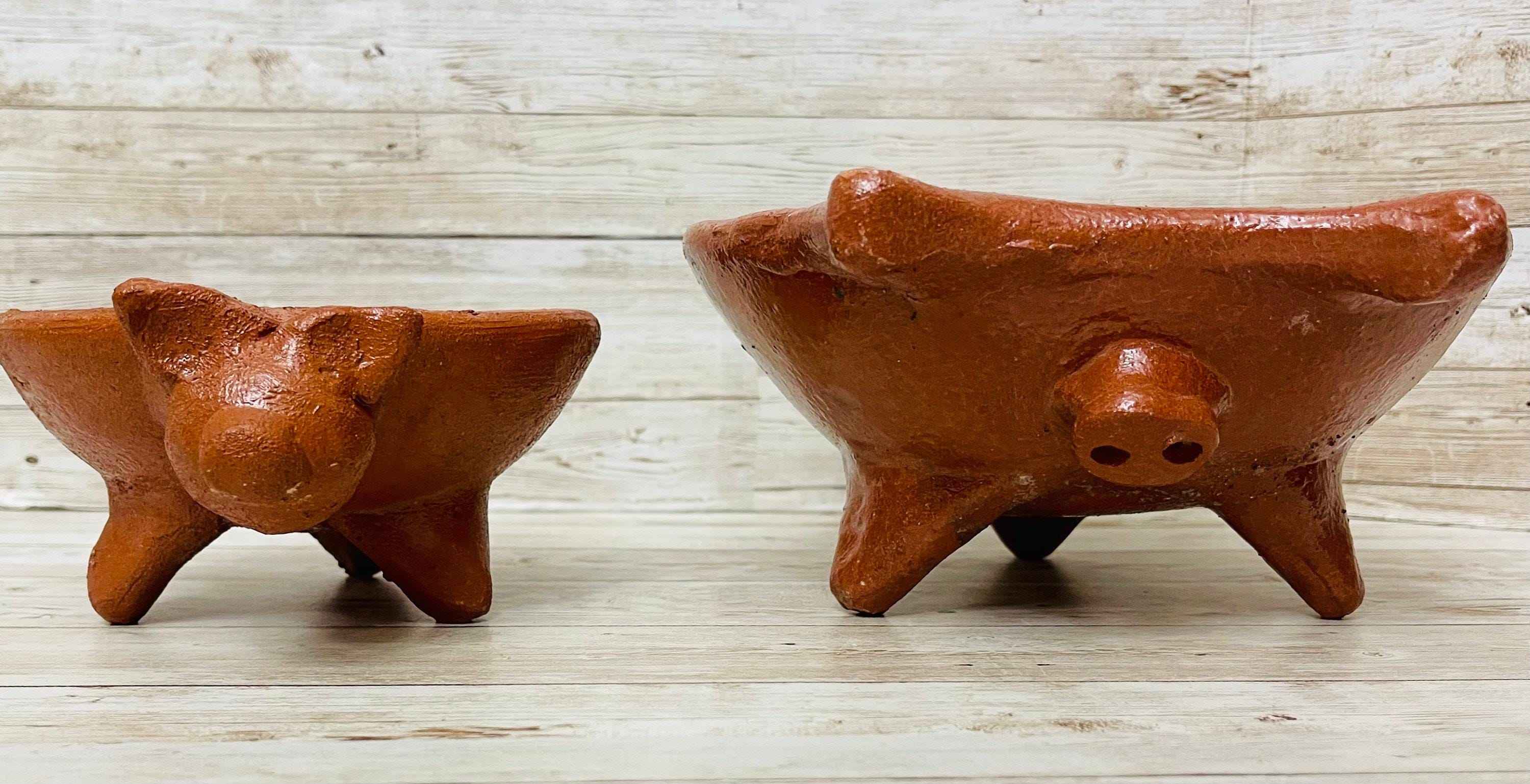2x Authentic Mexican Pig Molcajetes 2  Molcajete Mexicanos de Barro en Forna de Marranito