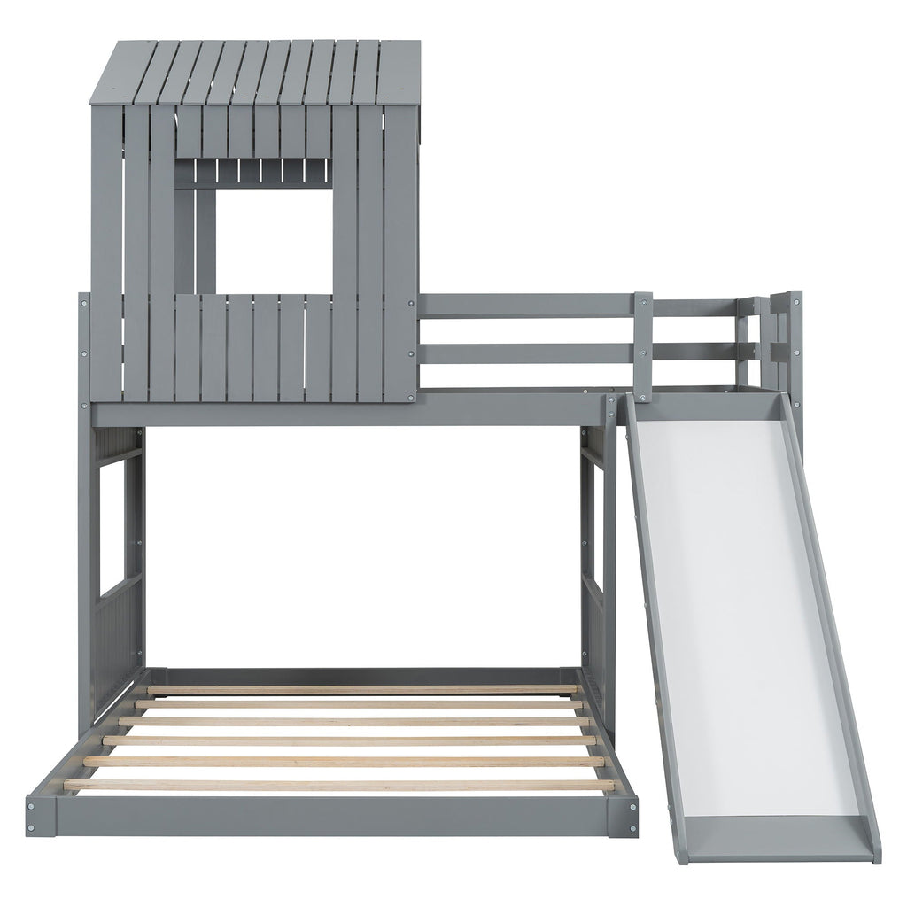 Loft Bunk Bed With Playhouse, Farmhouse, Ladder, Slide And Guardrails by Unique Piece Furniture