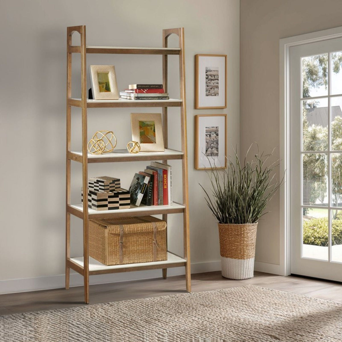 Parker - Bookcase With 5 Shelves - Off White / Natural by Unique Piece Furniture