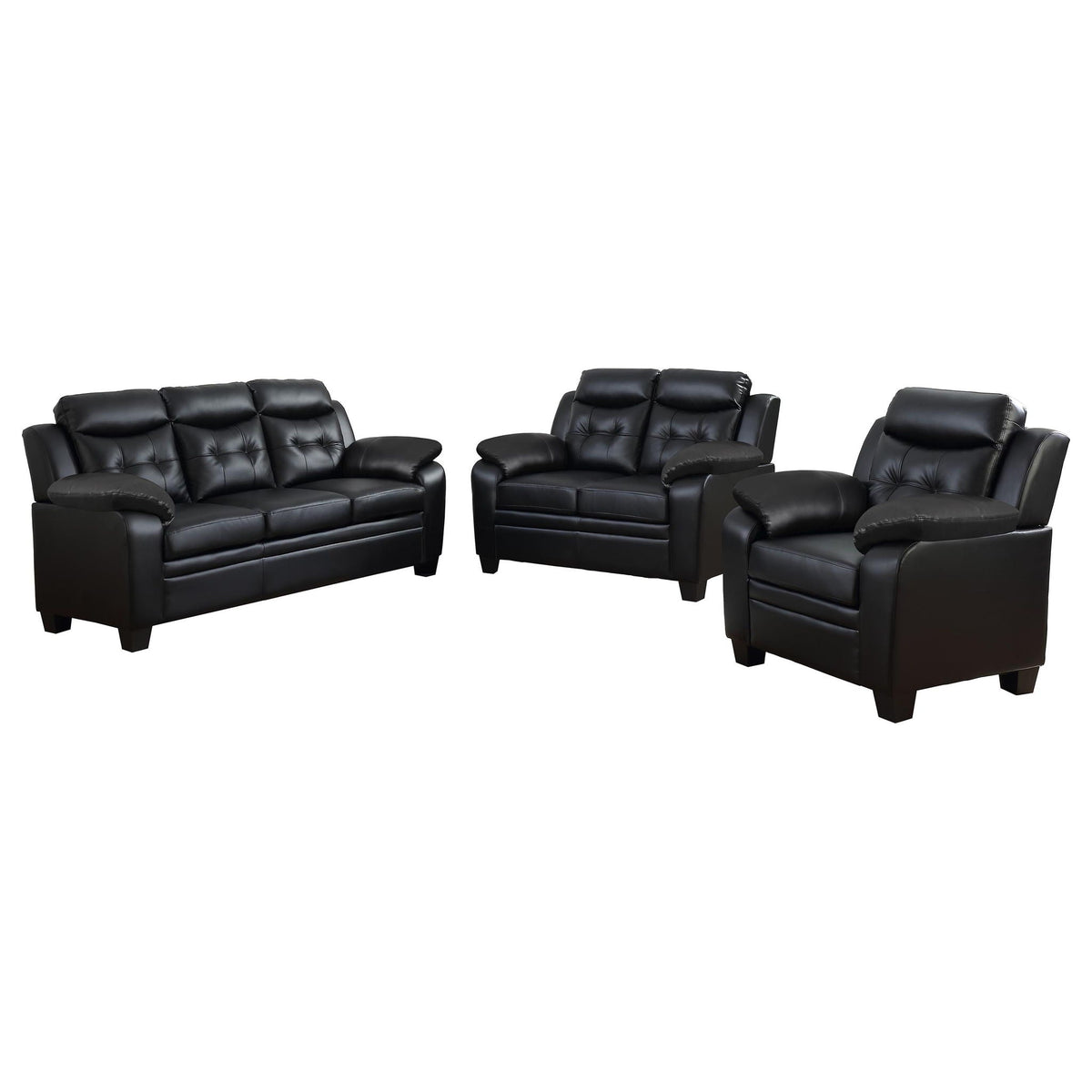 Finley 3-piece Upholstered Padded Arm Tufted Sofa Set Black by Unique Piece Furniture