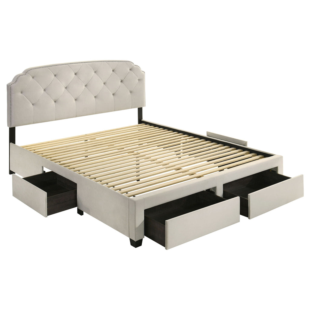 Marianna 4-drawer Upholstered Eastern King Storage Bed Cream by Unique Piece Furniture