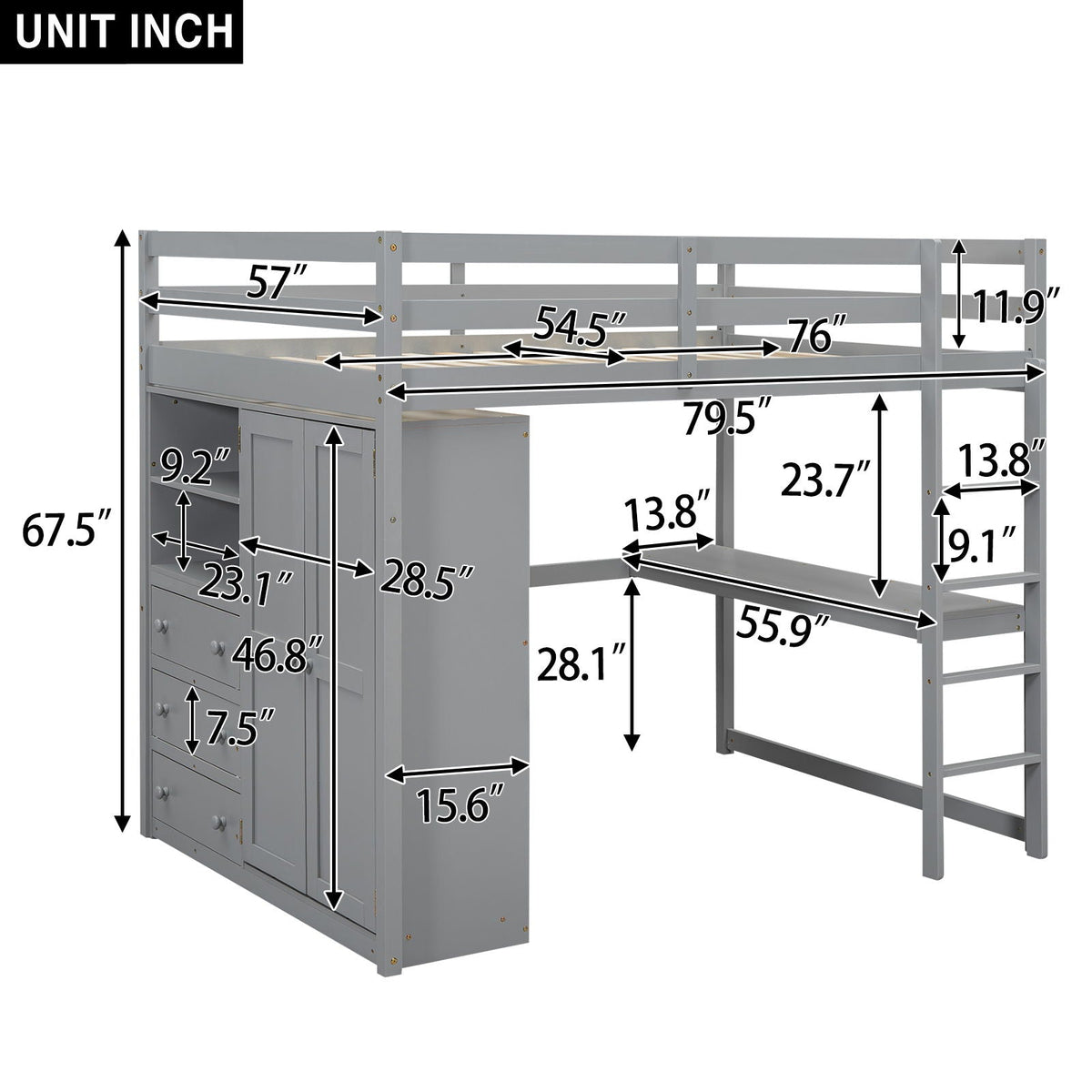 Loft Bed With Built In Wardrobe, Shelves And Drawers by Unique Piece Furniture