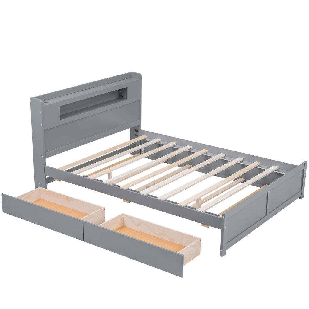 Storage Platform Bed With LED Lights, 2 Drawers And Trundle by Unique Piece Furniture