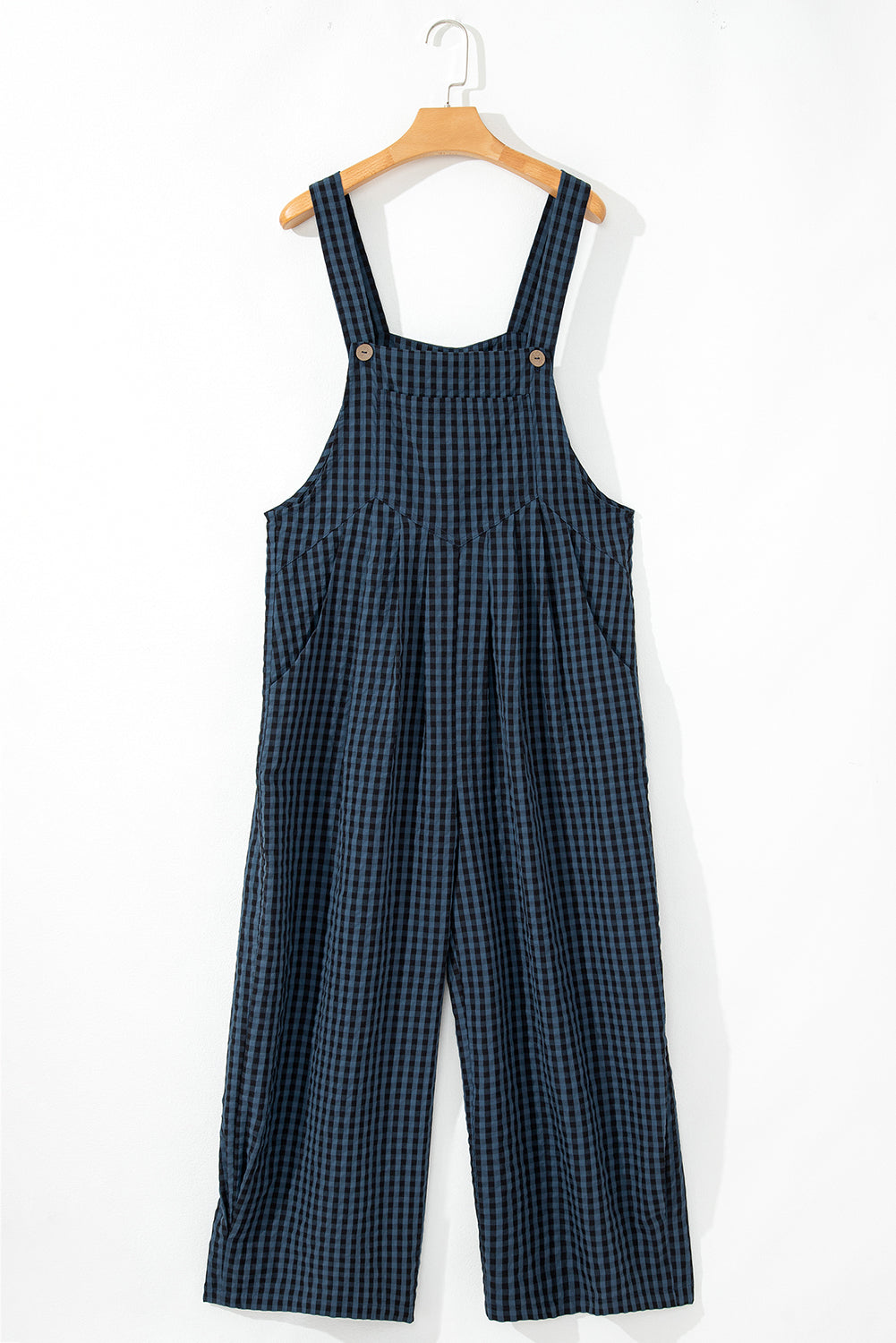 Sail Blue Plaid Print Buttoned Pocketed High Waist Overall by Wild and Free Boutique