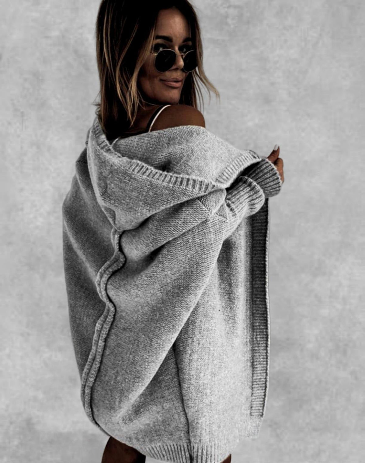 Fashion Bat Sleeve Hooded Cardigan Oversized Loose Temperament Solid Color Sweater Womens Clothing by Social Buzz eSIMs