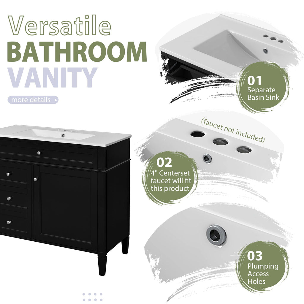 Bathroom Vanity With Mirror Cabinet, Single Sink With 2 Soft Closing Doors And 4 Drawers by Unique Piece Furniture