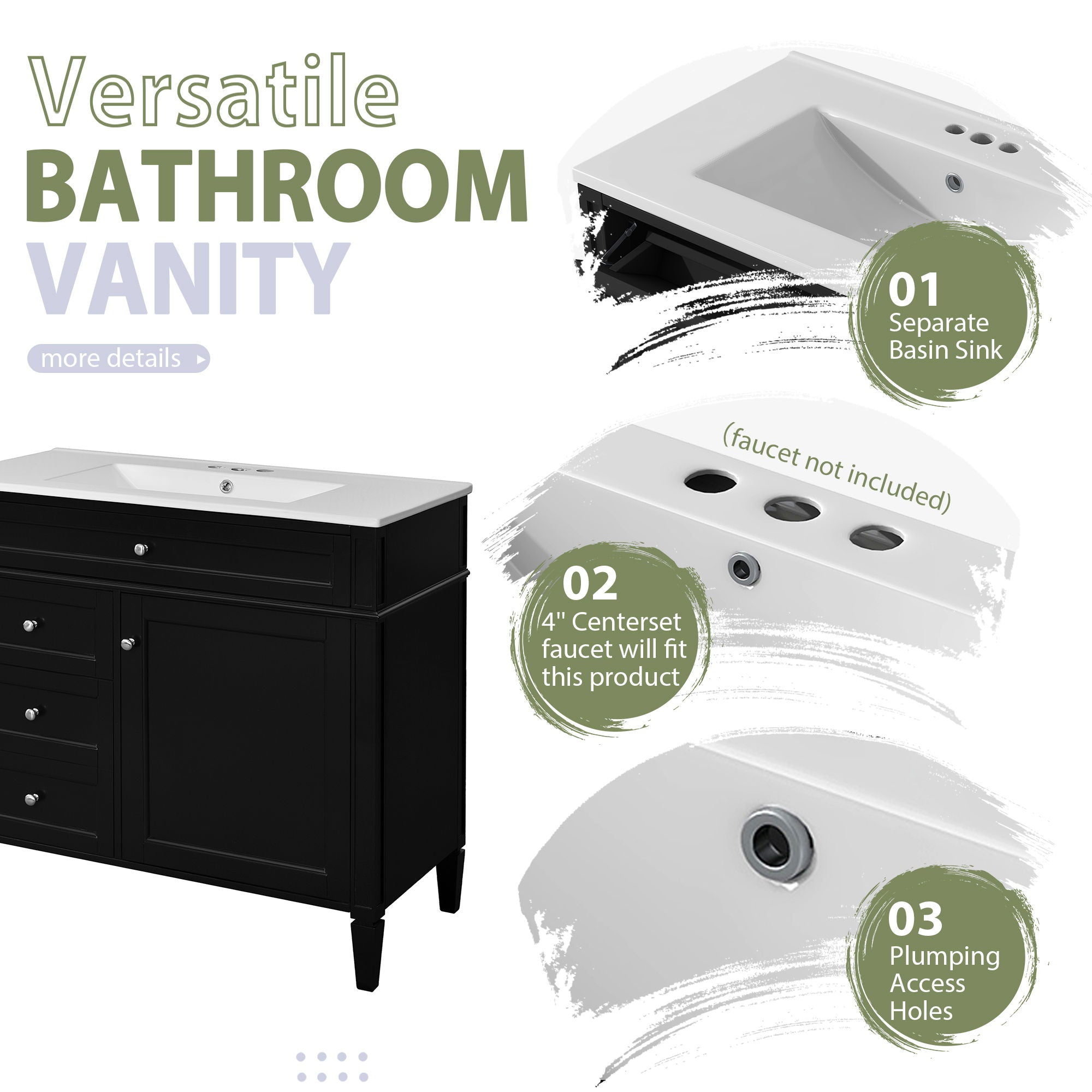 Bathroom Vanity With Mirror Cabinet, Single Sink With 2 Soft Closing Doors And 4 Drawers by Unique Piece Furniture