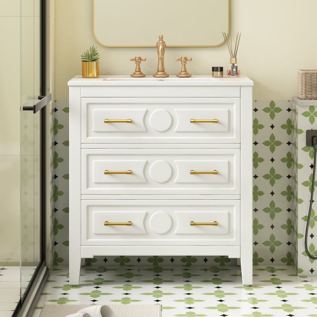 Retro Bathroom Vanity With Sink Combo, Free Standing Single Set With 3 Drawers by Unique Piece Furniture