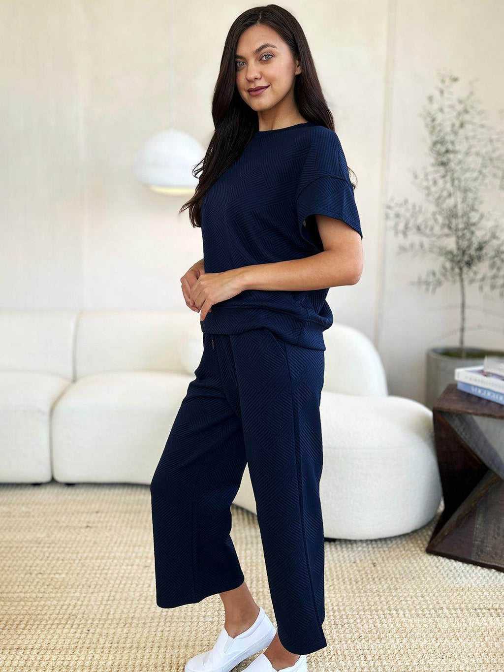 Double Take Full Size Texture Top and Pants Set for Women by Selvanelle