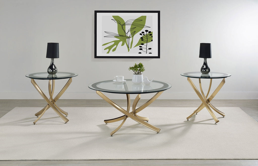Brooke Round Glass Top Coffee Table Metal Base Brass by Unique Piece Furniture