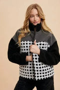 Annie Wear Plaid Zip Up Drop Shoulder Sherpa Jacket by Femstylo
