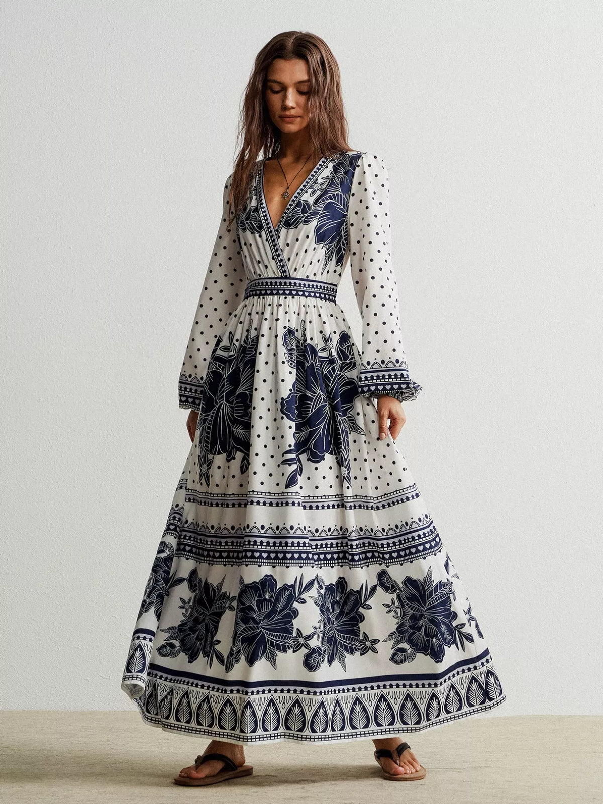 Floral Print Long Sleeve Maxi Dress by Simply Love