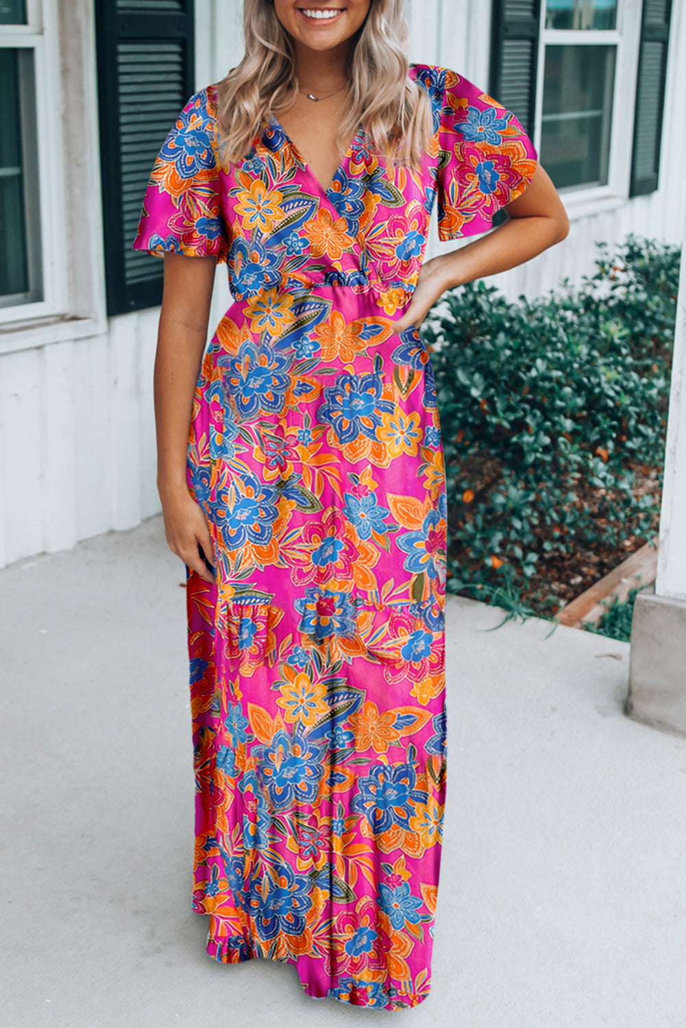 Green Wrap V Neck Floral Maxi Dress by Wild and Free Boutique