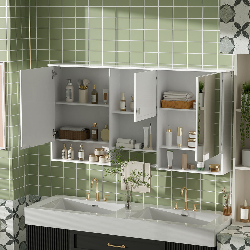 Wall-Mount 3-In-1 Mirror Cabinet With Adjustable Shelf, Soft-Closing Hinges, Rectangular Design - White by Unique Piece Furniture